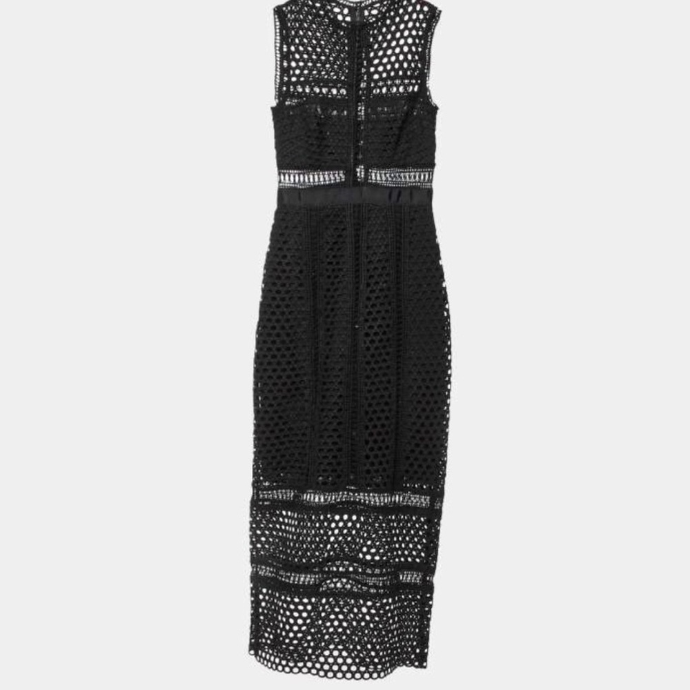 MOVING SALE Self-Portrait Black Crochet Panel Midi Dress